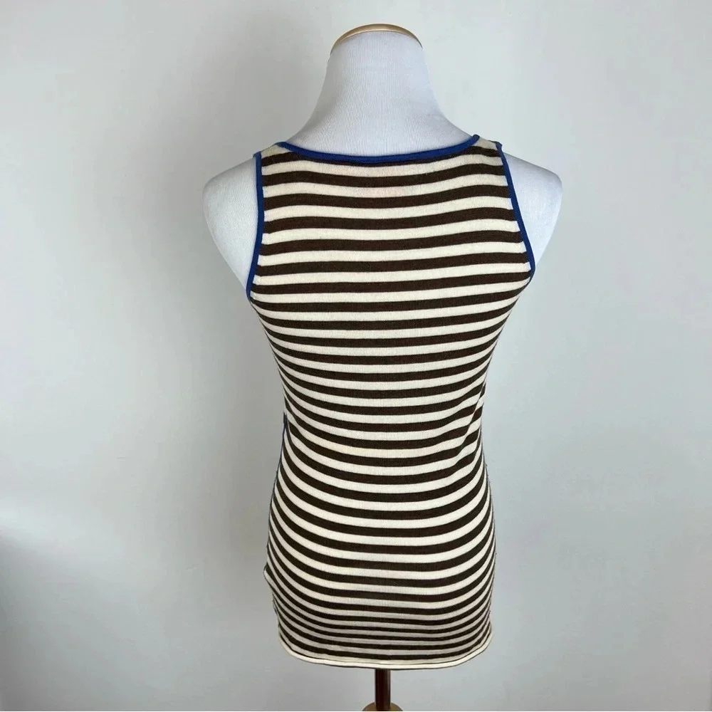 Tory Burch 100% Wool Striped Tank Top Cream Brown Size XS